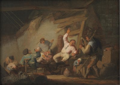 Celebrando en una cabaña de granja de Adriaen van Ostade