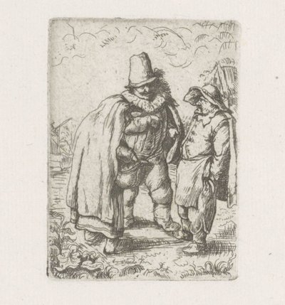 Hombre con cuello plisado con una pareja campesina de Adriaen van Ostade