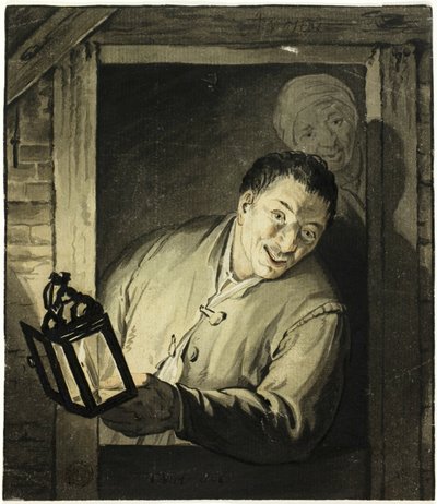 Hombre con linterna en la puerta de Adriaen van Ostade