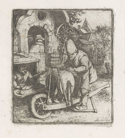 Afilador de cuchillos en el trabajo en un zapatero de Adriaen van Ostade