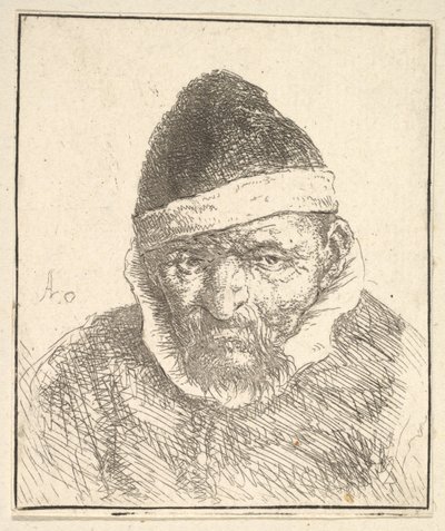 Anciano con cuello blanco y sombrero puntiagudo de Adriaen van Ostade