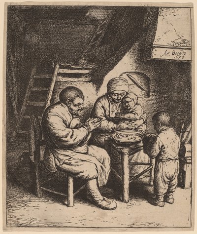 Familia campesina dando gracias de Adriaen van Ostade