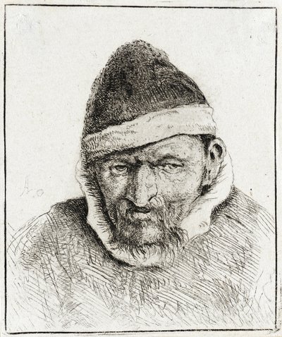 Campesino con un gorro de piel puntiagudo de Adriaen van Ostade