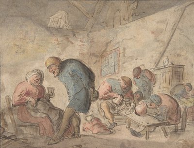 Campesinos bebiendo, reverso: bocetos de campesinos, 1610-85 de Adriaen van Ostade.