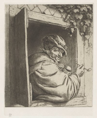 Granjero fumador en la apertura de una ventana de Adriaen van Ostade