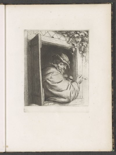 Hombre fumador en la apertura de una ventana de Adriaen van Ostade