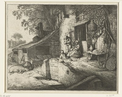 Mujer girando frente a una casa la solterona de Adriaen van Ostade