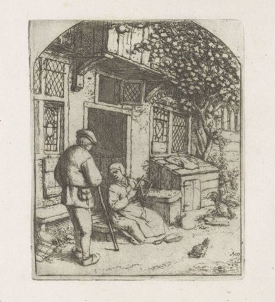 Solterona en el umbral de una casa de Adriaen van Ostade