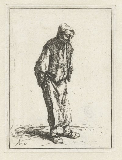 Granjero de pie con las manos a la espalda El mendigo con las manos a la espalda. de Adriaen van Ostade