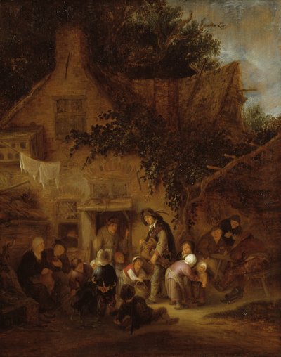 El organillero fuera de una cabaña de Adriaen van Ostade