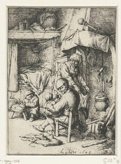 padre, con, niño, en, regazo, en, interior el hombre de familia de Adriaen van Ostade