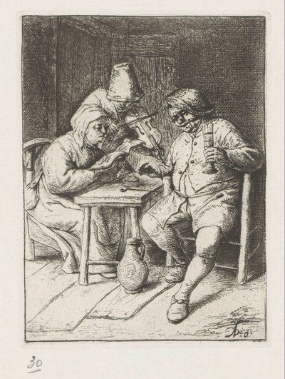 Violinista y cantante hombre y mujer de Adriaen van Ostade