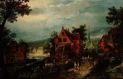Paisaje de Pueblo con Campesinos de Adriaen van Stalbemt