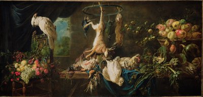 Naturaleza Muerta con Caza, Verduras, Frutas y Cacatúa, 1650 de Adriaen van Utrecht