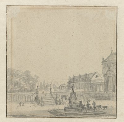 Patio de un palacio con una fuente de Adriaen van de Velde (possibly)