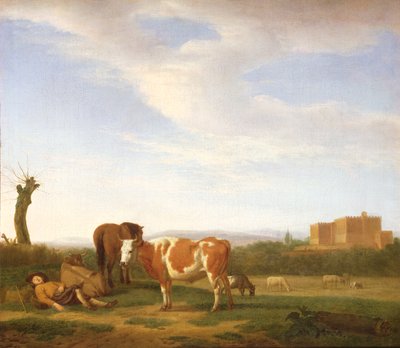 Un paisaje pastoral con un pastor durmiendo, siglo XVII de Adriaen van de Velde