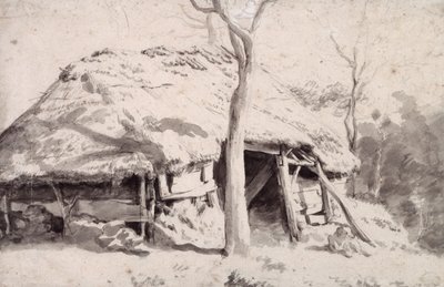 Un redil en el bosque (tiza y aguada) de Adriaen van de Velde