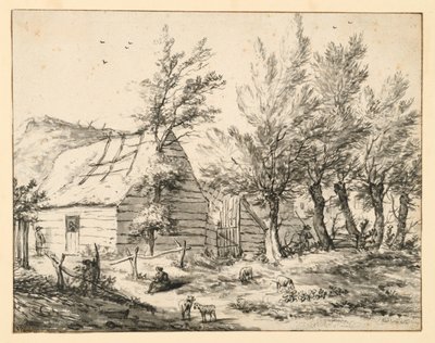 Granja detrás de una hilera de sauces desmochados de Adriaen van de Velde