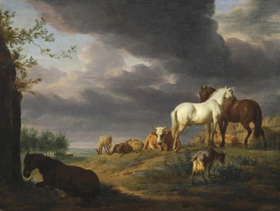 Holandés: Paisaje con caballos y otros animales Paisaje con caballos y otros animales de Adriaen van de Velde