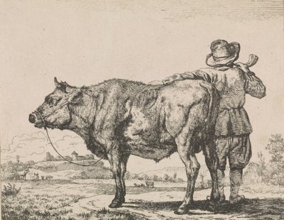 Hombre de pie con toro de Adriaen van de Velde