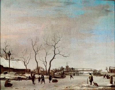 Riviere gelee con patinadores (1668) Adriaen Van de Velde le jeune (1636-1672) Dim. 23x30 cm París, Museo del Louvre de Adriaen van de Velde