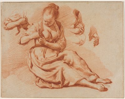 Mujer Sentada Buscando Pulgas, c. 1671 de Adriaen van de Velde
