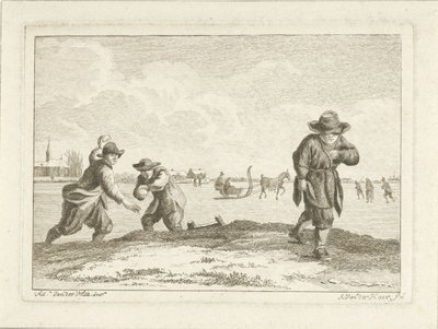 Lanzadores de bolas de nieve, grabado por Anthonij van der Haer, c.1745-85 de Adriaen van de Velde