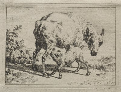 La oveja y dos corderos de Adriaen van de Velde