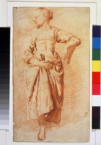 Mujer vestida de campesina. 1670-1675 (tiza) de Adriaen van de Velde