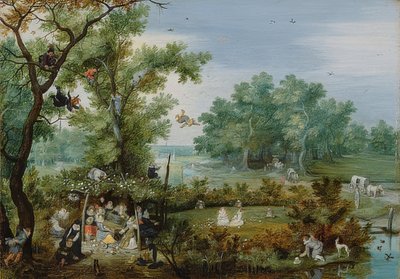 Sociedad galante en una glorieta del jardín. 1615 de Adriaen van de Venne