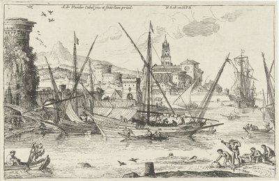 Puerto Vista al puerto en el sur Paisajes, serie dos (título de la serie) de Adriaen van der Kabel