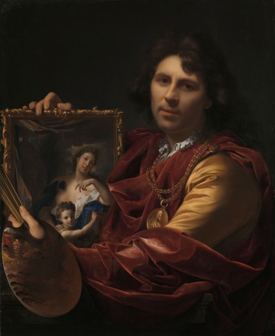 Autorretrato con el retrato de su esposa, Margaretha van Rees, y su hija Maria, 1699 de Adriaen van der Werff
