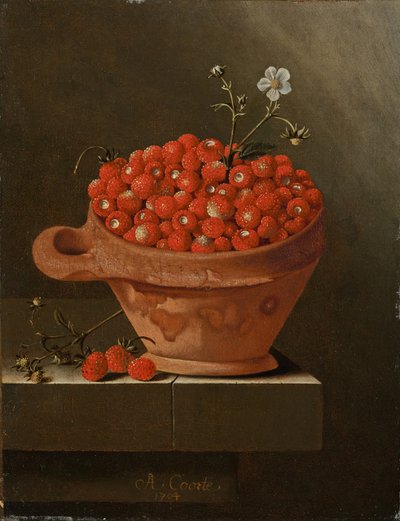 Naturaleza muerta con fresas en una olla de barro, 1704 de Adrian Coorte