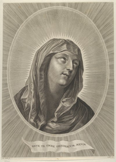 La cabeza de la Virgen mirando hacia arriba a la derecha, en un marco ovalado, después de Reni de Adrian van Melar