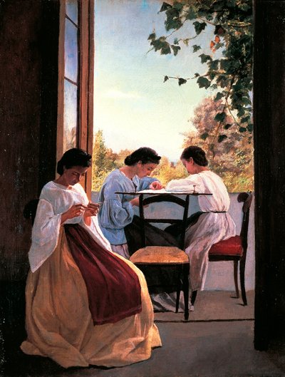 Las bordadoras de Adriano Cecioni (1836-1886), óleo sobre lienzo, 52x41 cm detalle de Adriano Cecioni