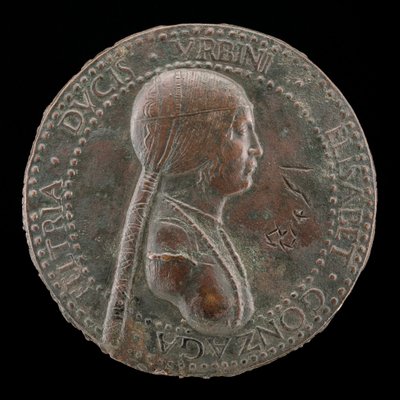 Elisabetta Gonzaga, fallecida en 1528, duquesa de Urbino, esposa de Guidobaldo I 1489 [anverso], probablemente después de 15 de Adriano Fiorentino