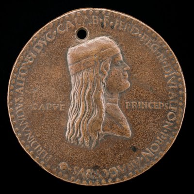 Fernando II de Aragón, fallecido en 1496, Príncipe de Capua y Rey de Nápoles 1495 [anverso], 1494 o antes de Adriano Fiorentino