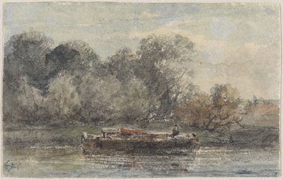 Barco con el mástil bajado en tierra de Adrianus Eversen