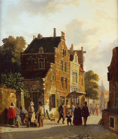 Figuras en una calle concurrida de Adrianus Eversen