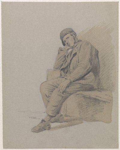 Estudio de la figura de un hombre sentado con gorra de Adrianus Eversen