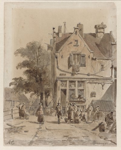 Vista de un puente sobre el Baangracht en Ámsterdam, con vendedores ambulantes de productos alimenticios
Baangracht (título en el objeto) de Adrianus Eversen