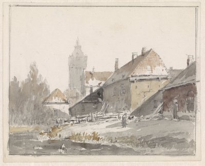 Vista de casas en las afueras de una ciudad de Adrianus Eversen