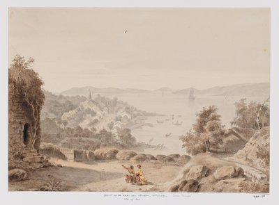 Vista de Ternate y la rada de Ternate, costa oeste de Halmahera, Molucas del Norte de Adrianus Johannes Bik