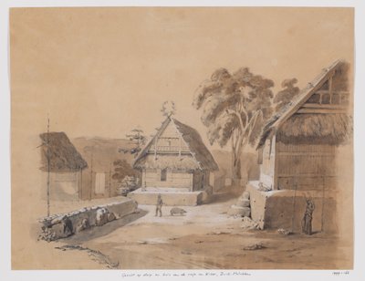 Vista del pueblo y la casa del rajá de Kisar, Molucas del Sur de Adrianus Johannes Bik