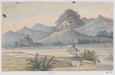 Paisaje en Cibodas con puente y pabellón, Java Occidental de Adrianus Johannes Bik