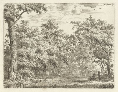 Dos figuras junto al agua en el bosque. de Adrianus Serné