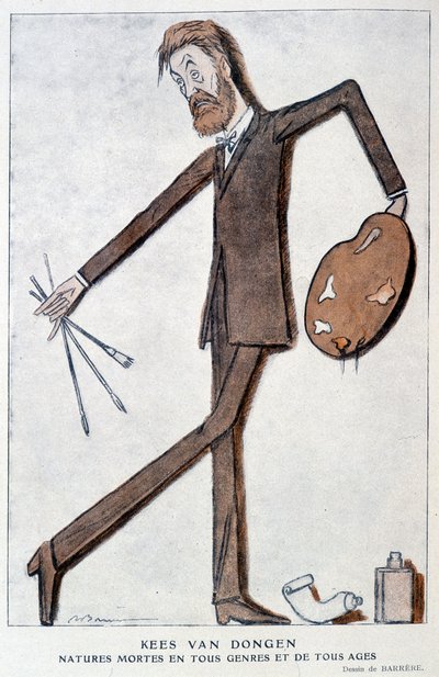 Caricatura sobre Kees Van Dongen (1877-1968), pintor francés de origen alemán. Dibujo de Barrère, en “Fantasio” del 15/10/1921 de Adrien Barrere