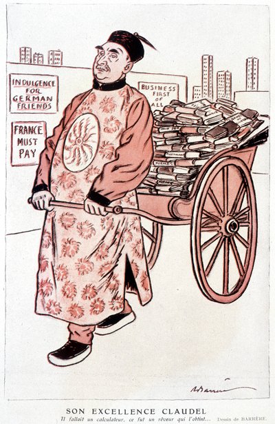 Caricatura sobre Paul Claudel, poeta y dramaturgo francés - por Barrère, en "Fantasio" del 01/01/1927 de Adrien Barrere