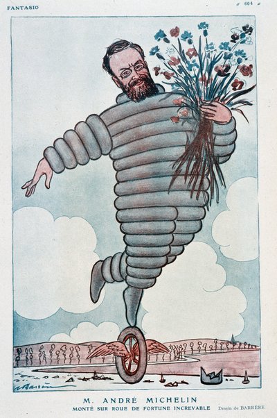 Caricatura de André Michelin y Bibendum de Adrien Barrere