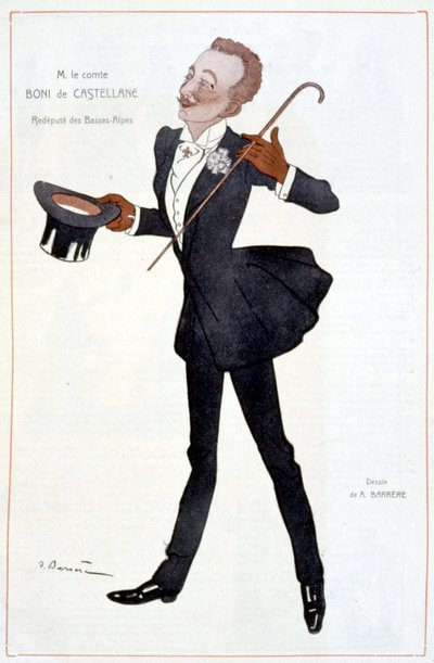 Caricatura del Conde Boni de Castellane - Ilustración de Adrien Barrere (1877-1931) en “Fantasio” de Adrien Barrere